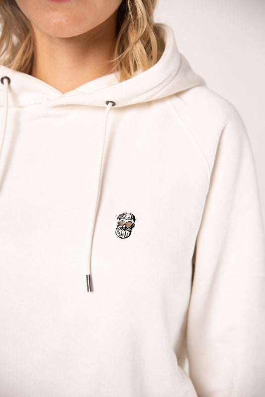 Kaffee Hipster | Bestickter Frauen Bio Baumwoll Hoodie