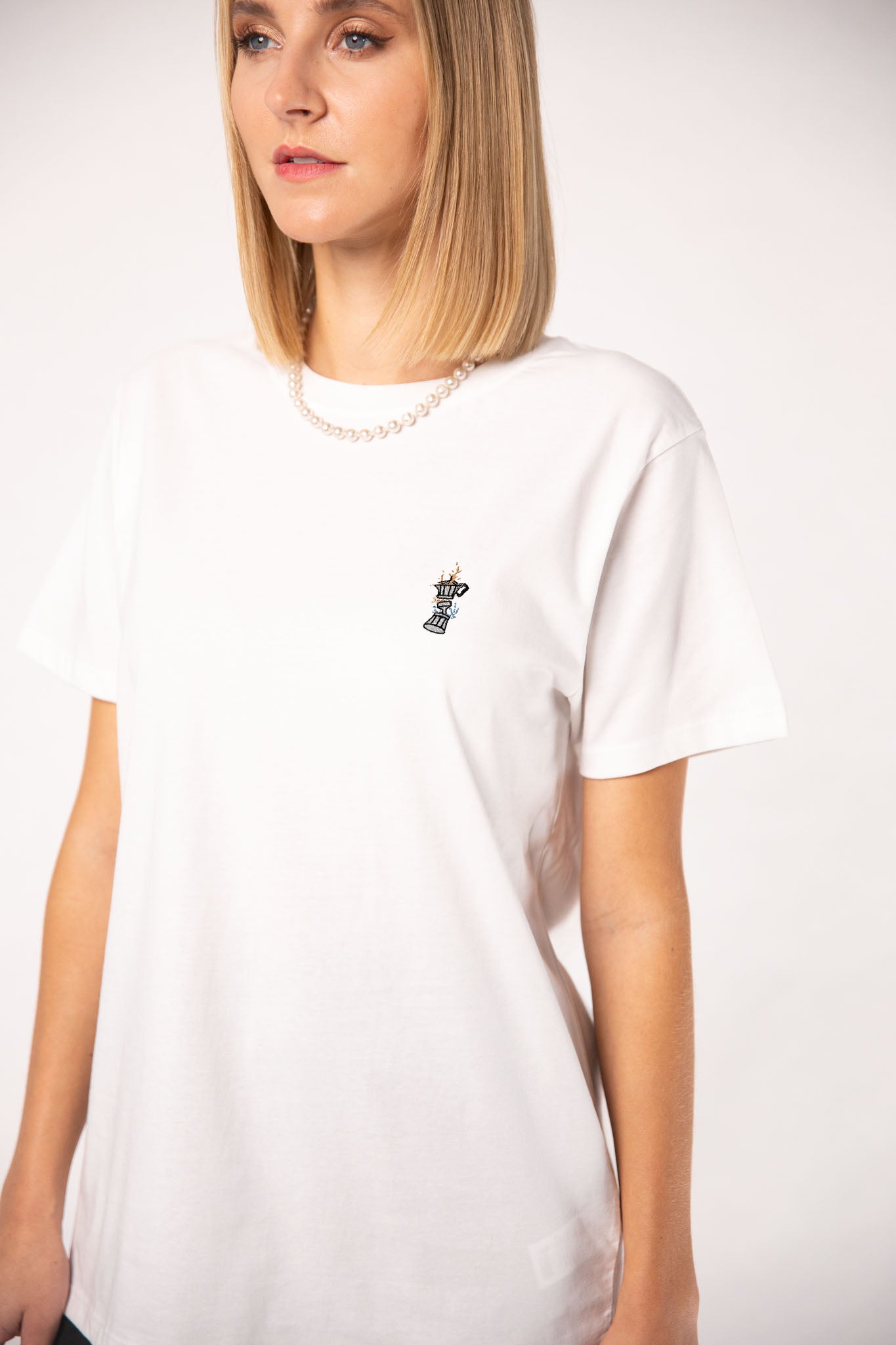 Espressokocher Boom | Besticktes Frauen Oversized Organic Bio Baumwoll-T-Shirt