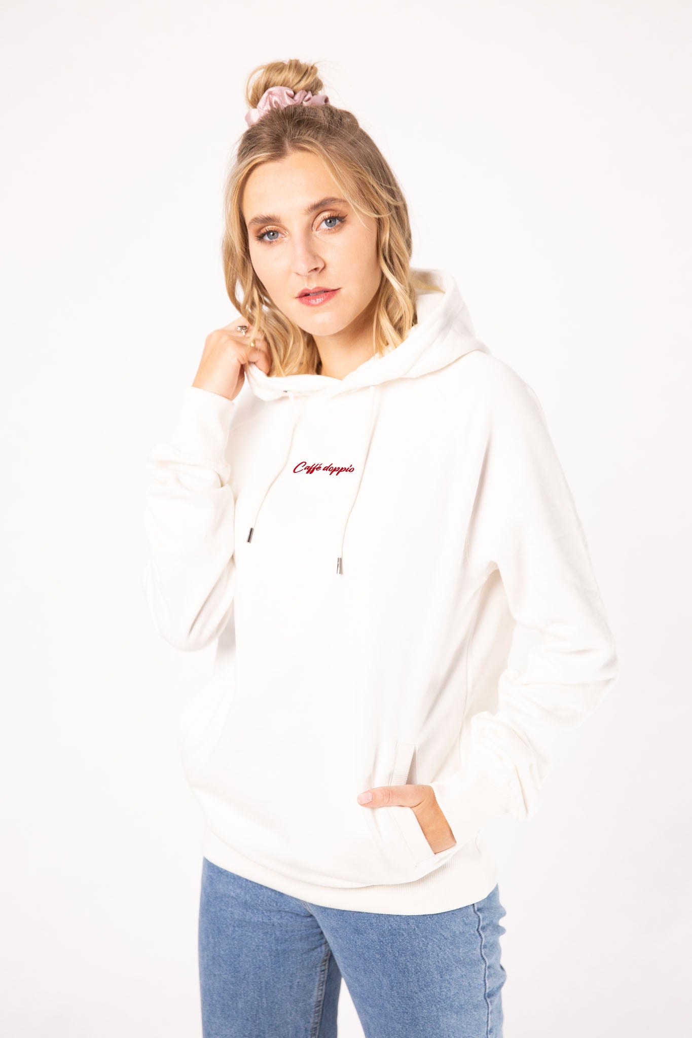 Caffé doppio | Bestickter Frauen Bio Baumwoll Hoodie