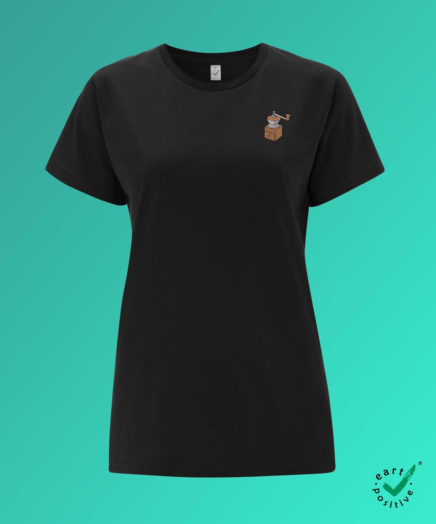 Kaffeemühle | Besticktes Bio Baumwoll Damen T-Shirt