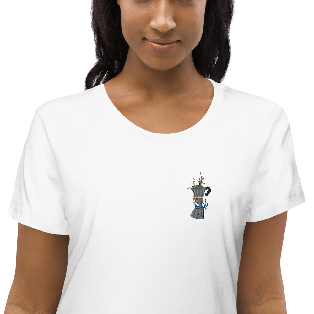 Espressokocher Boom | Besticktes Bio Baumwoll Damen T-Shirt