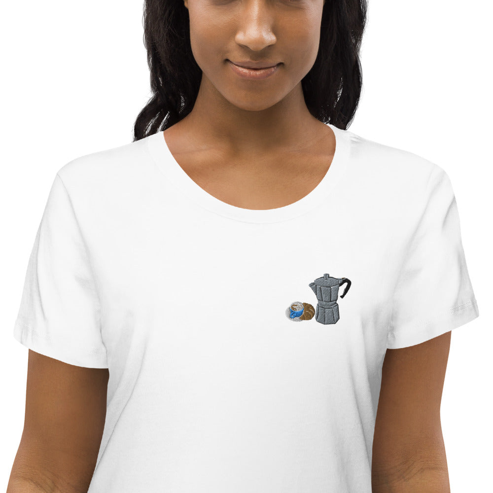 Mokka Pot composition | Besticktes Bio-Baumwoll Damen T-Shirt
