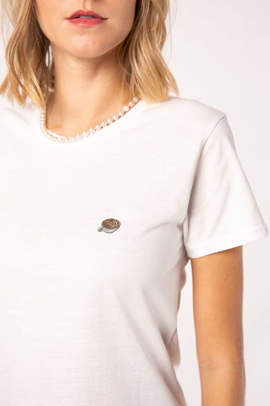 Flat White | Besticktes Organic Bio Baumwoll Frauen T-Shirt