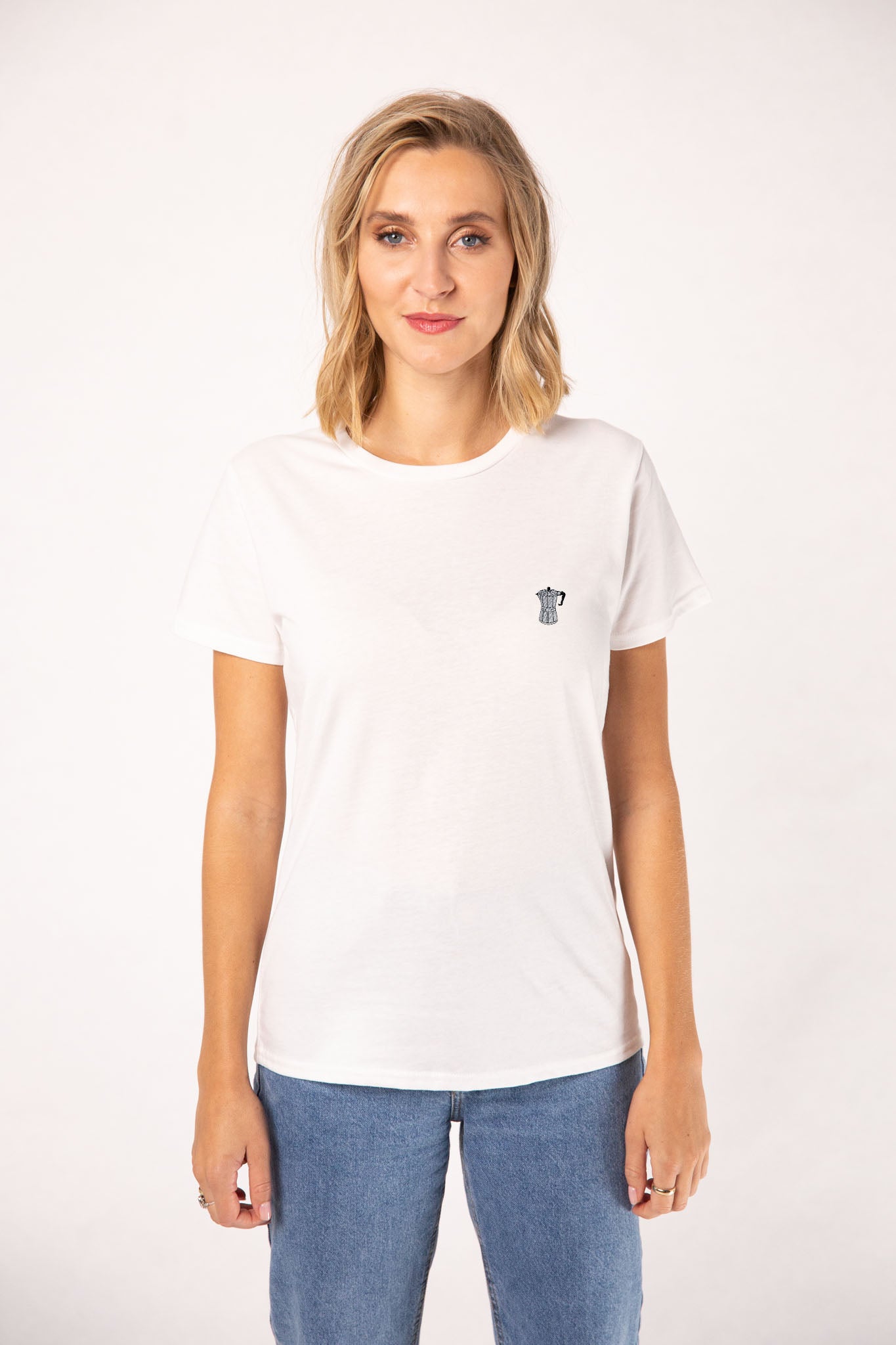 Espressokocher | Besticktes Bio-Baumwoll Frauen T-Shirt