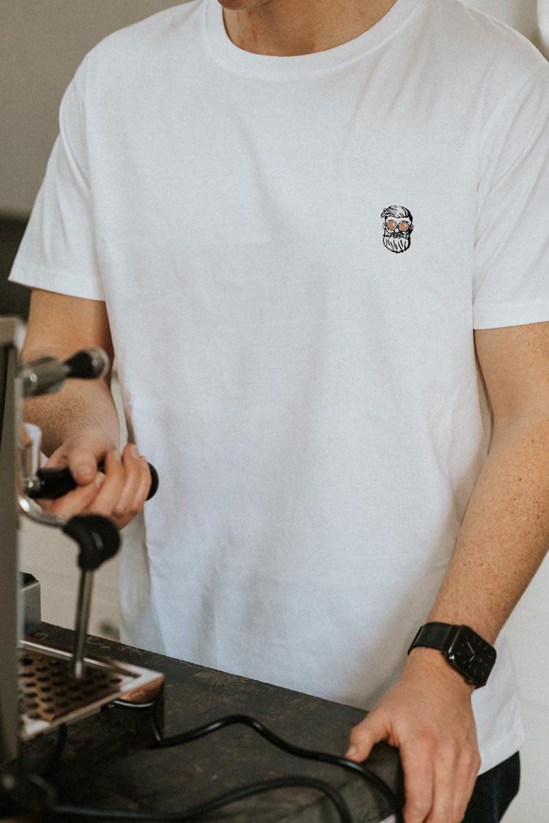 Kaffee Hipster | Besticktes Organic Bio Baumwoll Männer T-Shirt
