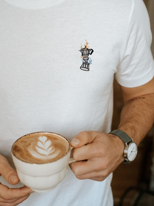 Espressokocher Boom | Besticktes Organic Bio Baumwoll Männer T-Shirt